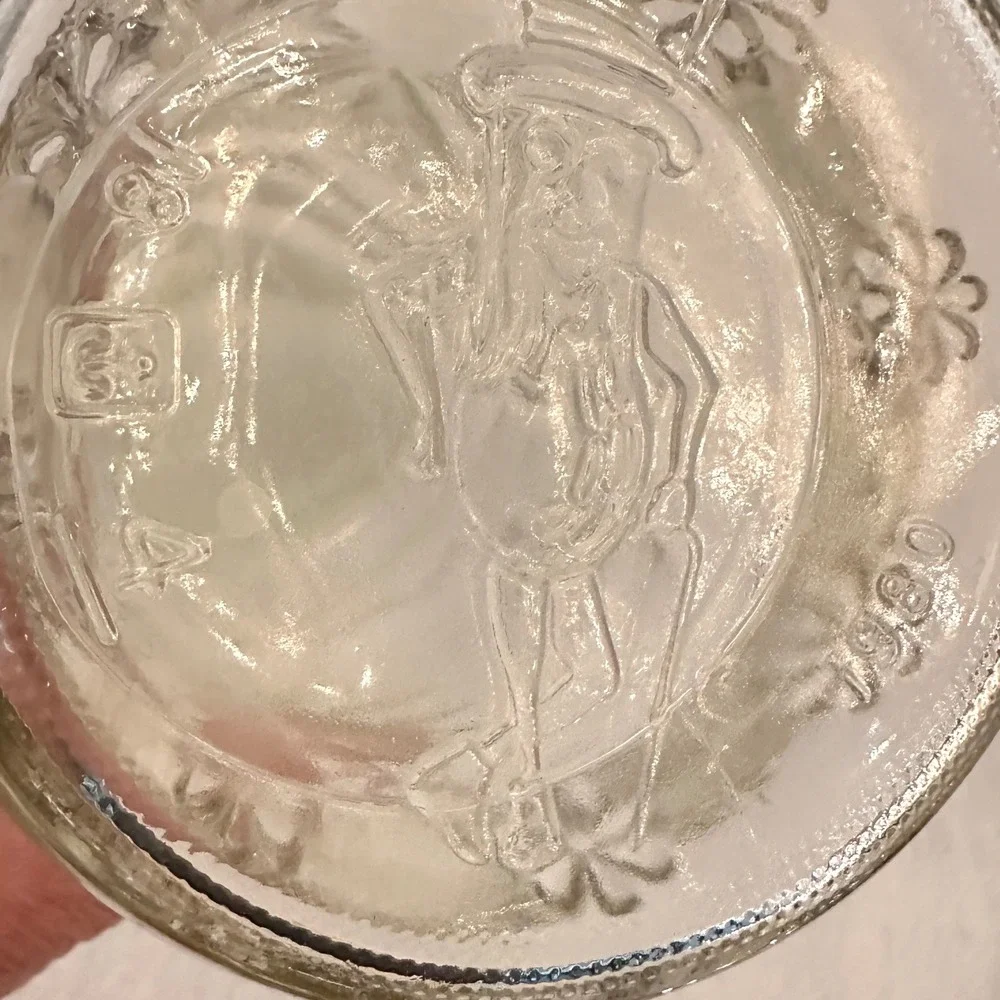 Planters Mr Peanut Glass Canister Jar 1980 Clear Starburst Floral Excellent 8.5